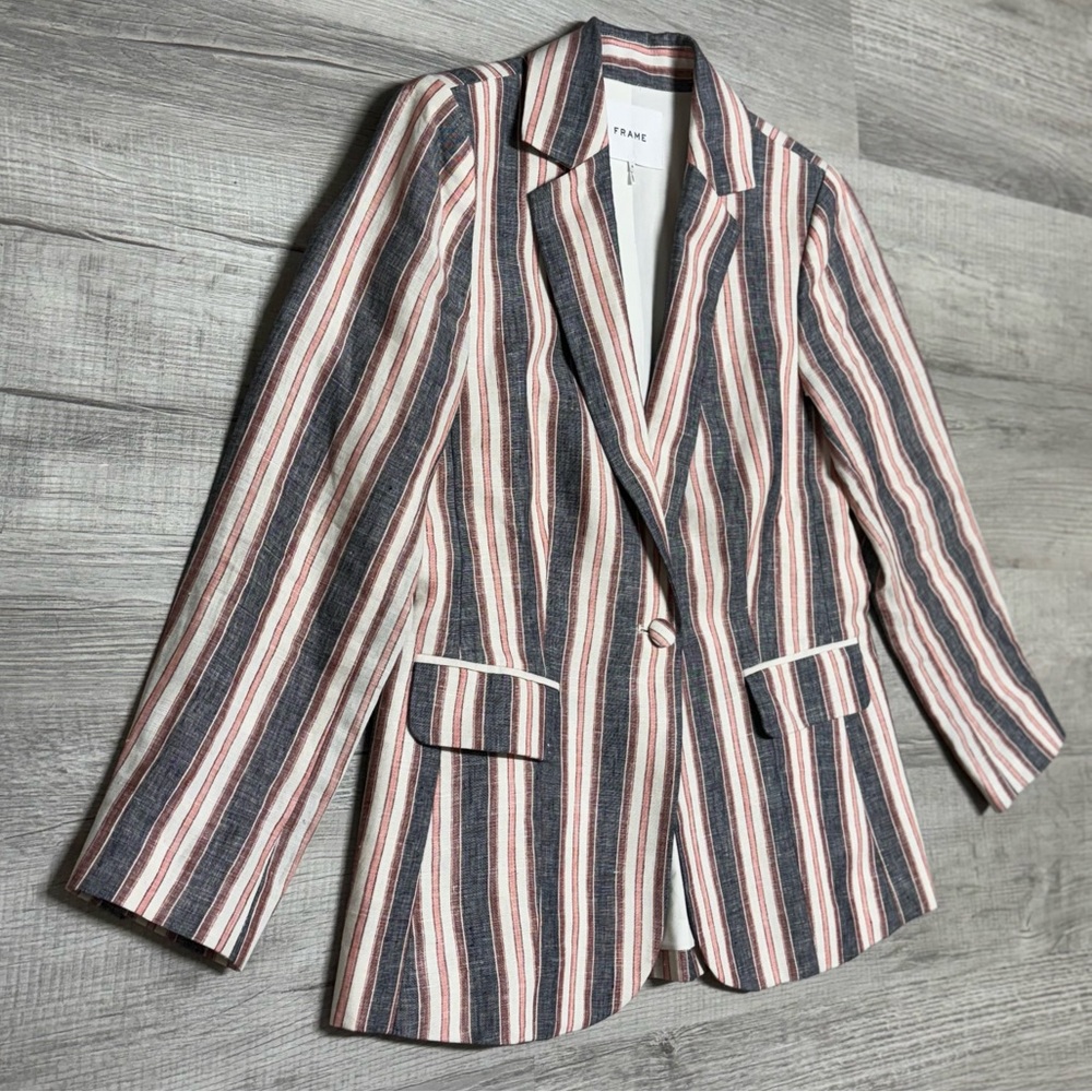 FRAME - The Linen Femme Blazer in Pastel Striped - Picture 5 of 10